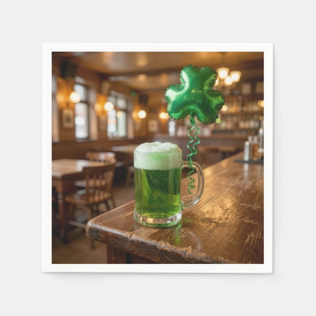 Servilleta De Papel St. Patrick's Day Green Beer and Balloon (Anverso)