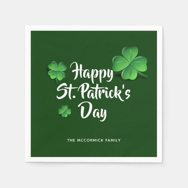 Servilleta De Papel St Patricks Day Green Shamrock Fiesta Personalizad (Anverso)