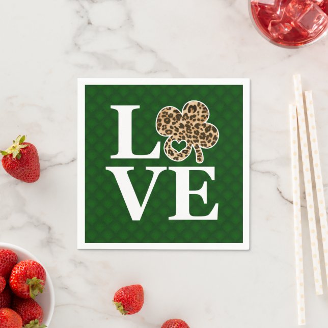 Servilleta De Papel St Patricks Day Leopard Love Shamrock (In situ)