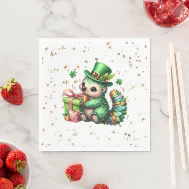 Servilleta De Papel St. Patrick's Day Lucky Hedgehog (In situ)
