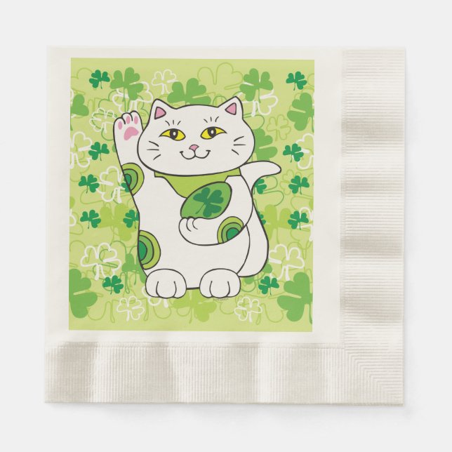 Servilleta De Papel St. Patrick's Day Maneki Neko (Gato afortunado) (Anverso)