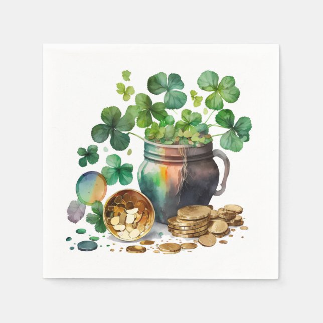 Servilleta De Papel St. Patrick's Day Shamrock and Coins (Anverso)