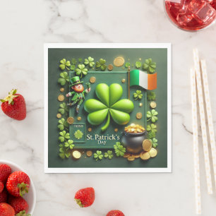 Servilleta De Papel St. Patrick's Day Shamrock and Leprechaun
