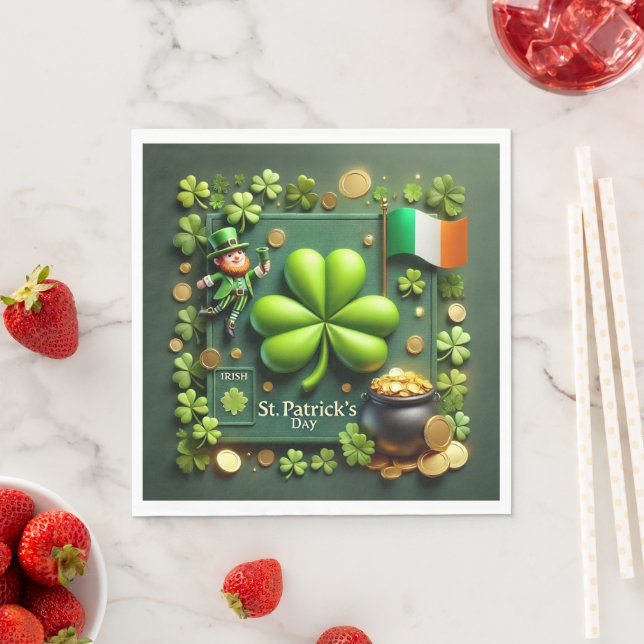 Servilleta De Papel St. Patrick's Day Shamrock and Leprechaun (In situ)