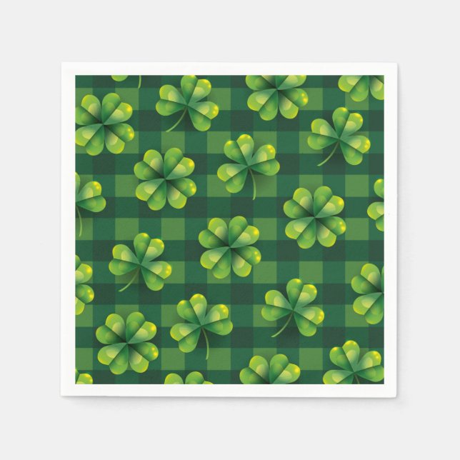 Servilleta De Papel St. Patrick's Day Shamrock Plaid (Anverso)