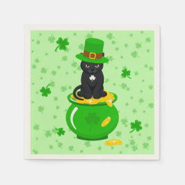 Servilleta De Papel St. Patrick's Day Shamrock Pot of Gold Black Cat