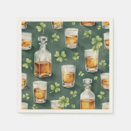 Servilleta De Papel St. Patrick's Day Whiskey and Shamrocks Pattern