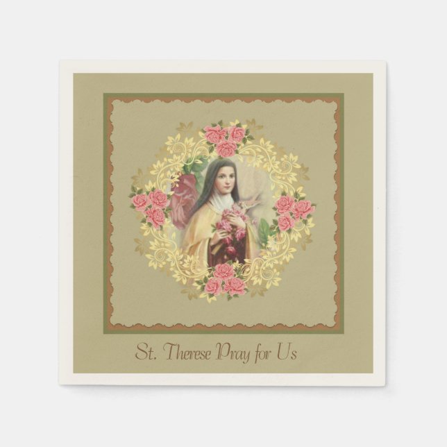 Servilleta De Papel St. Therese, las pequeñas rosas rosadas de flores (Anverso)