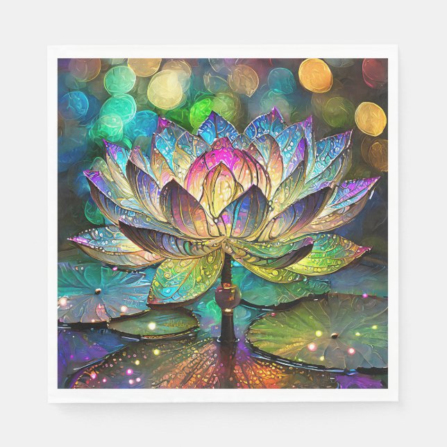 Servilleta De Papel Stained Glass Vibrant Lotus Flower (Anverso)
