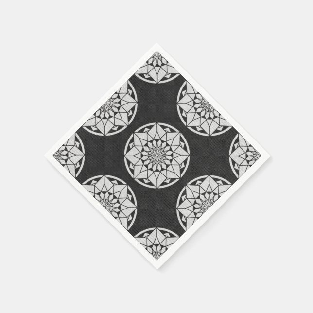 Servilleta De Papel Star Mandala tejiendo blanco y negro (Borde)