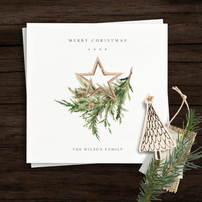 Servilleta De Papel Star Ornament Pine Branch Fauna Feliz Navidad (Subido por el creador)