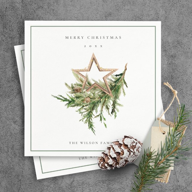 Servilleta De Papel Star Ornament Pine Branch Fauna Feliz Navidad (Subido por el creador)