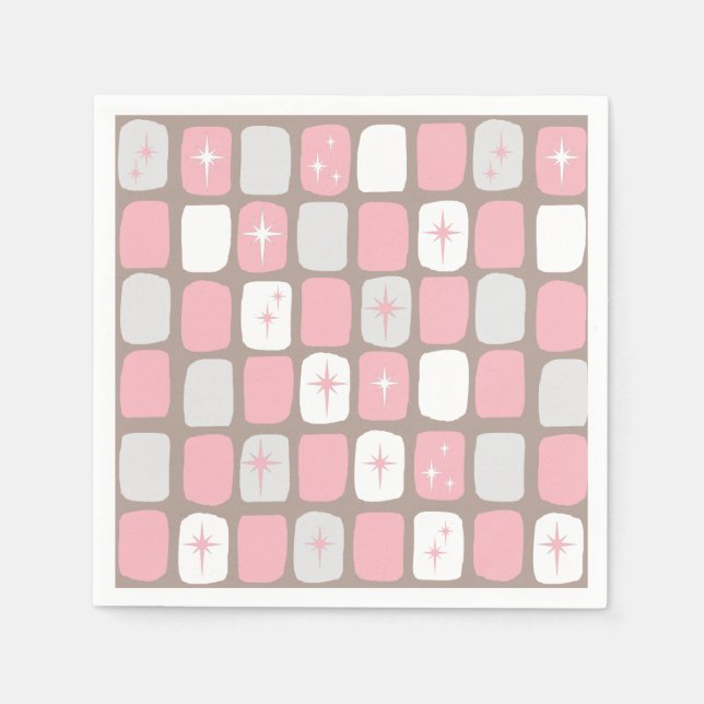 Servilleta De Papel Starburts Retro Rosa Papel Cocktail Napkins (Anverso)
