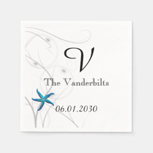 Servilleta De Papel Starfish azul con boda de coral plateado