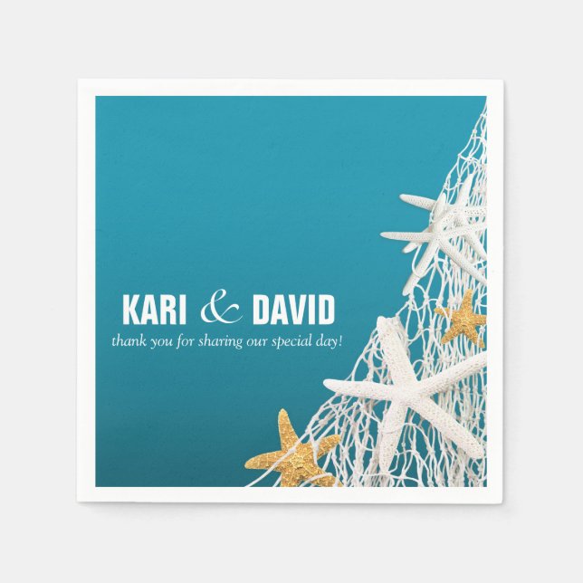 Servilleta De Papel Starfish Netting Beach Cocktail Fiesta | Azul cele (Anverso)