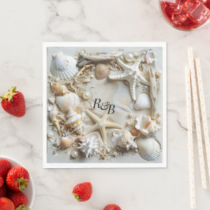 Servilleta De Papel Starfish Pearls Seashells Driftwood Beach