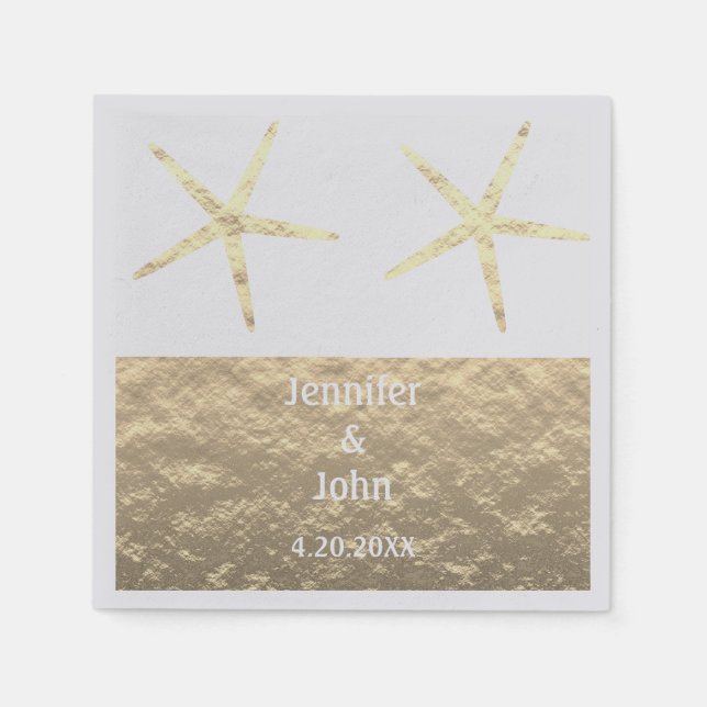 Servilleta De Papel Starfish Tropical Gold Silver White Custom Wedding (Anverso)