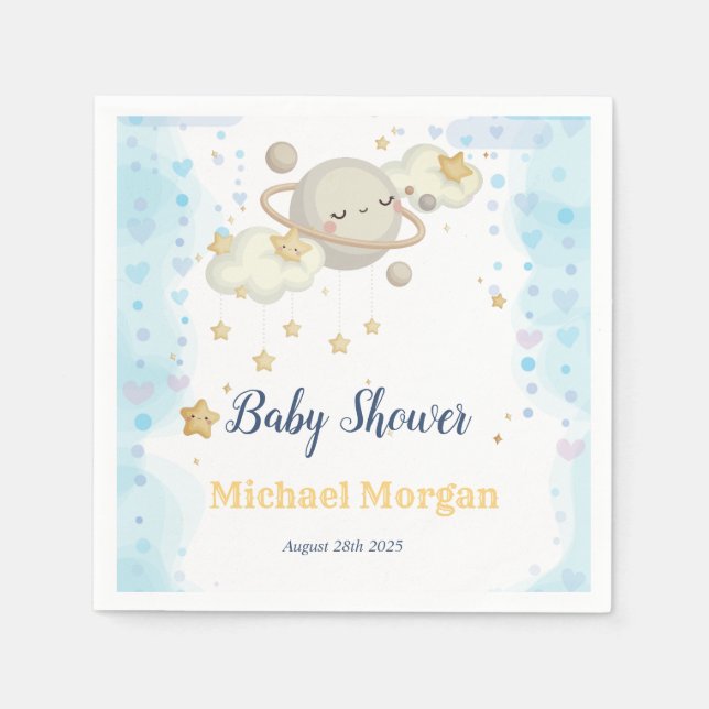 Servilleta De Papel Stars Planet Clouds Blue Baby Shower (Anverso)
