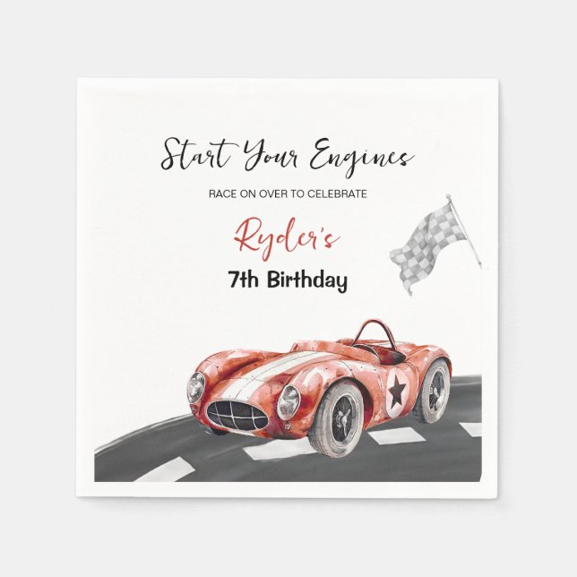 Servilleta De Papel Start Your Engine Any Age Birthday  (Anverso)