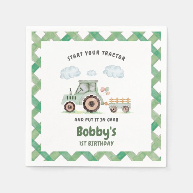 Servilleta De Papel Start Your Tractor 1st Birthday (Anverso)