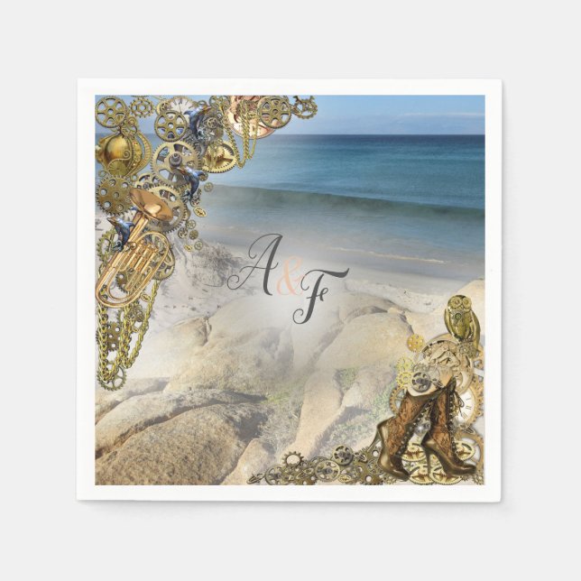 Servilleta De Papel Steampunk Boda por las toallas de mar (Anverso)