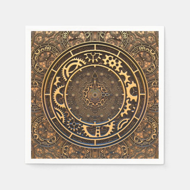 Servilleta De Papel Steampunk Bronze Gears Filigree (Anverso)