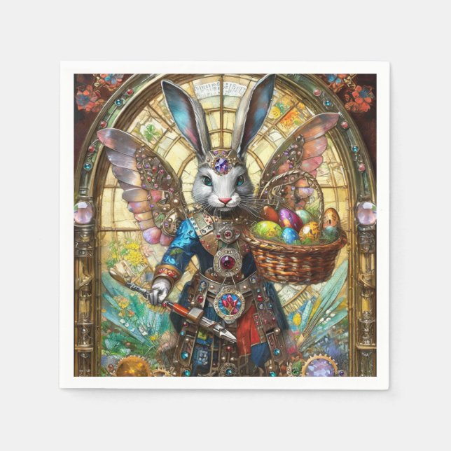 Servilleta De Papel Steampunk Easter Bunny Warrior Angel (Anverso)