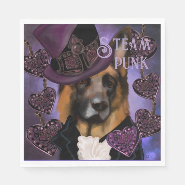 Servilleta De Papel Steampunk German Shepherd (Anverso)