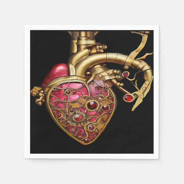 Servilleta De Papel Steampunk Heart Anatomical Rubies and Gears (Anverso)
