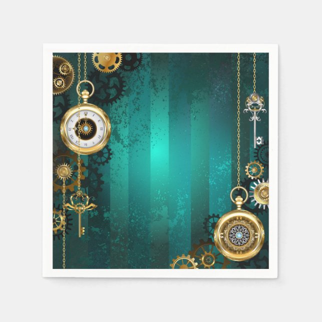 Servilleta De Papel Steampunk Jewelry Watch on a Green Background (Anverso)