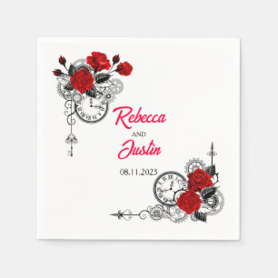 Servilleta De Papel Steampunk y Roses Rojas Flores Floral Boho moderno