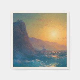 Servilleta De Papel Steep rocky coast and a rough sea at sunset