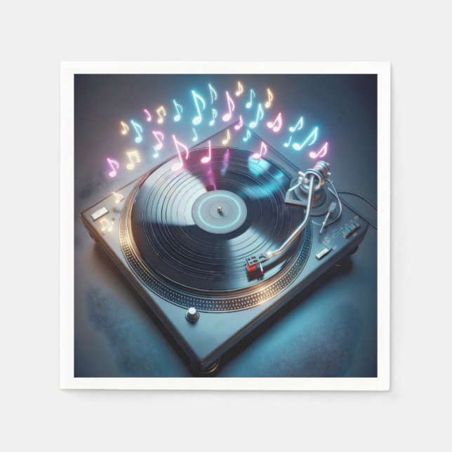 Servilleta De Papel Stereo Turntable Con Notas Del Neon (Anverso)