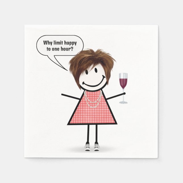 Servilleta De Papel Stick Figure Girl With Wine Glass (Anverso)