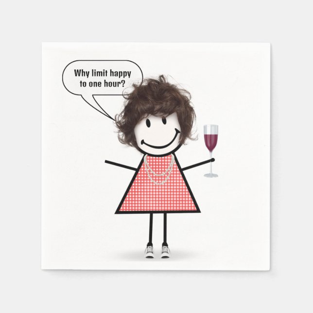 Servilleta De Papel Stick Figure Girl With Wine Glass (Anverso)