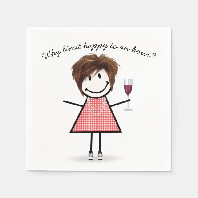 Servilleta De Papel Stick Figure Girl With Wine Glass and Quote (Anverso)