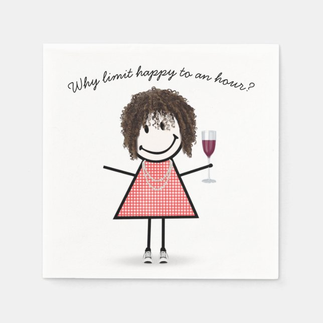 Servilleta De Papel Stick Figure Girl With Wine Glass and Quote (Anverso)