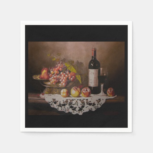 Servilleta De Papel Still life Fruit Bowl and Wine Bottle      (Anverso)