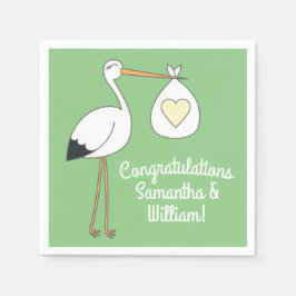 Servilleta De Papel Stork Baby Shower Green Spring
