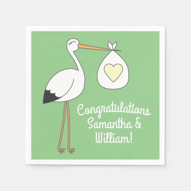 Servilleta De Papel Stork Baby Shower Green Spring (Anverso)
