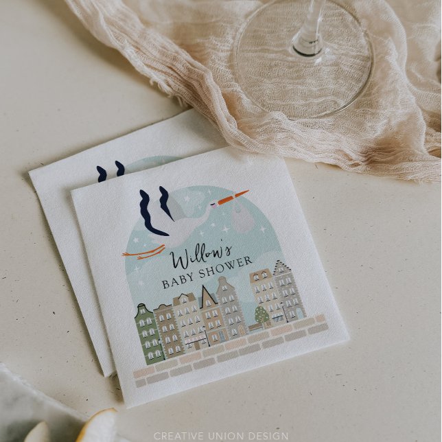 Servilleta De Papel Stork Boho Baby Shower Baby Sprinkle Decoración (Boho Baby Shower Stork)