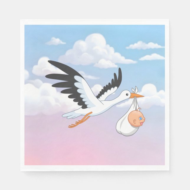 Servilleta De Papel Stork Carrying a Baby Cloudy Sky (Anverso)