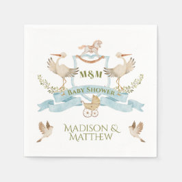 Servilleta De Papel Stork Escudo Watercolor Baby Boy Shower