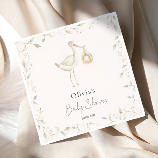 Servilleta De Papel Stork Greenery Baby Shower (Subido por el creador)