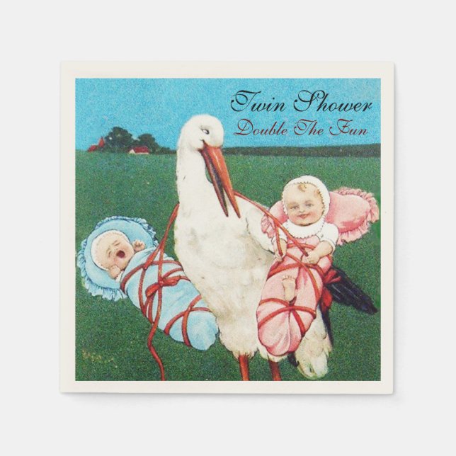 SERVILLETA DE PAPEL STORK TWIN BABY SHOWER (Anverso)