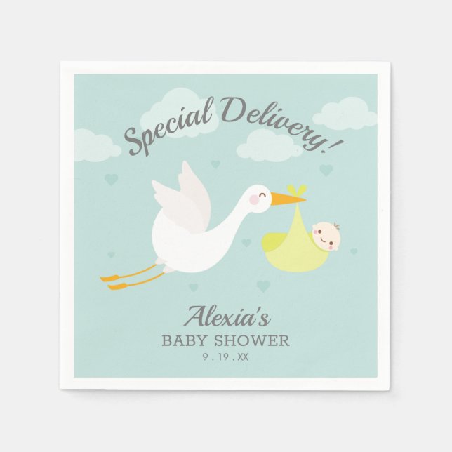 Servilleta De Papel Stork Yellow Baby Bundle Baby Shower (Anverso)
