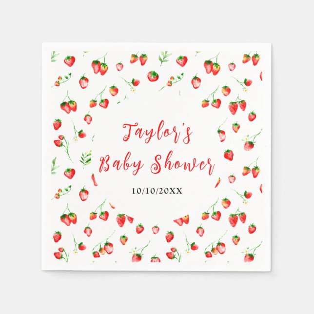 Servilleta De Papel Strawberries and Daisies Baby Shower (Anverso)