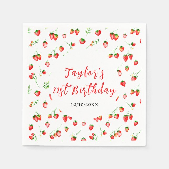 Servilleta De Papel Strawberries and Daisies Birthday Party (Anverso)