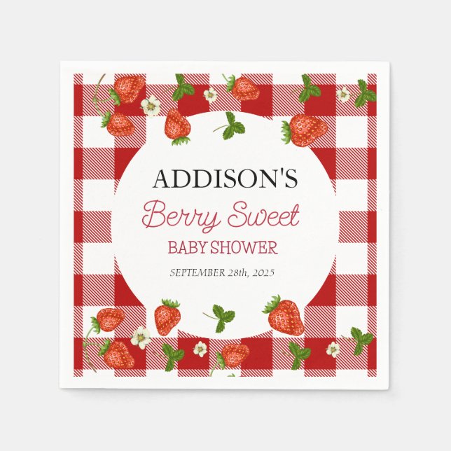 Servilleta De Papel Strawberry Baby Shower | Berry Sweet (Anverso)
