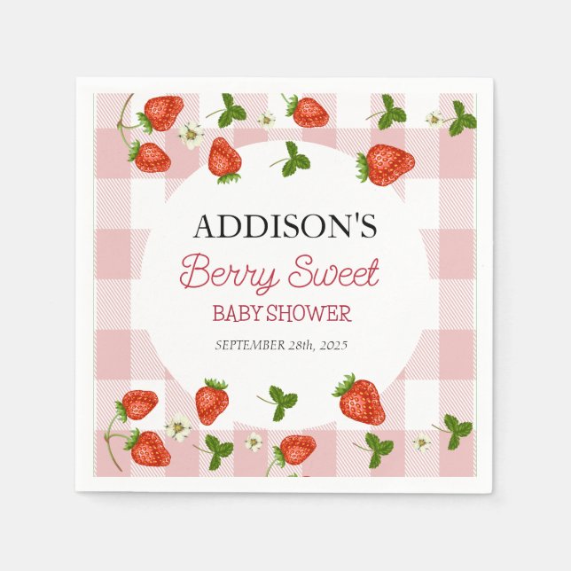 Servilleta De Papel Strawberry Baby Shower | Berry Sweet (Anverso)